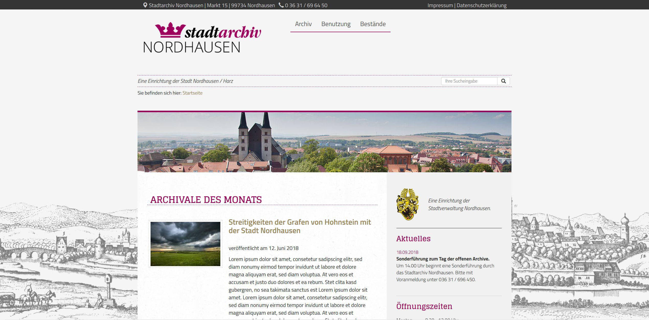 Website Stadtarchiv Nordhausen