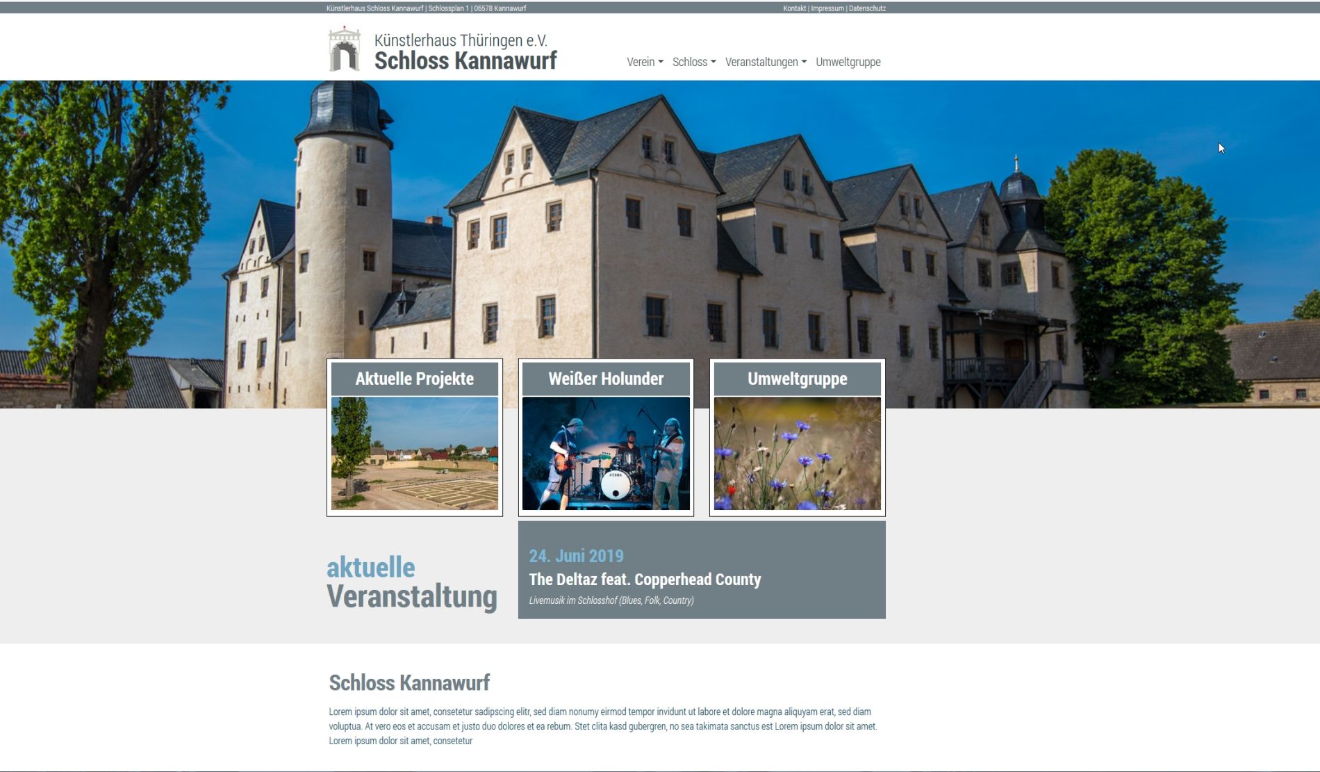 Webdesign und Webentwicklung Schloss Kannawurf»Künstlerhaus Thüringen e.V.«